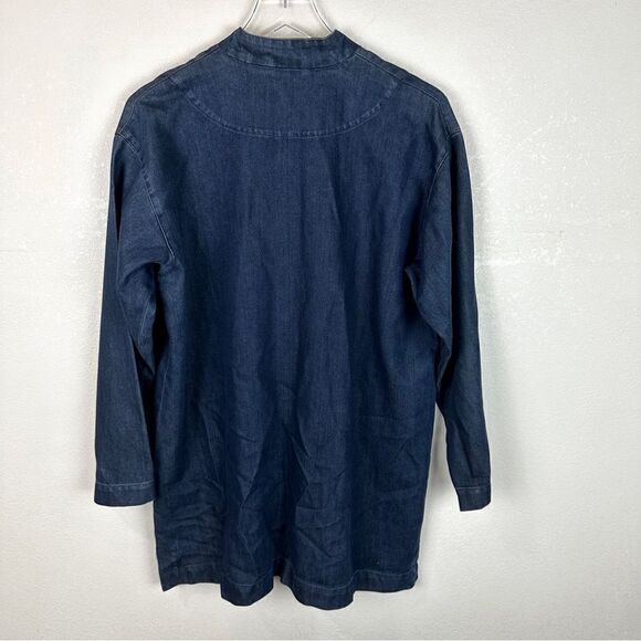 Eskandar Blue Denim Jean Silk Cotton Over Coat Jacket Size 0 - Picture 7 of 9